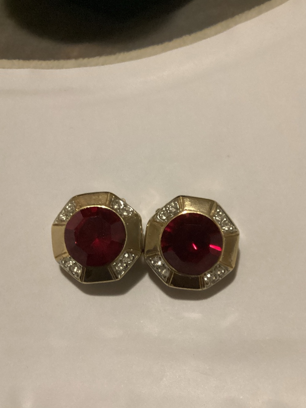 Gold-Tone Red Crystal Stud Earrings with Clear Accents